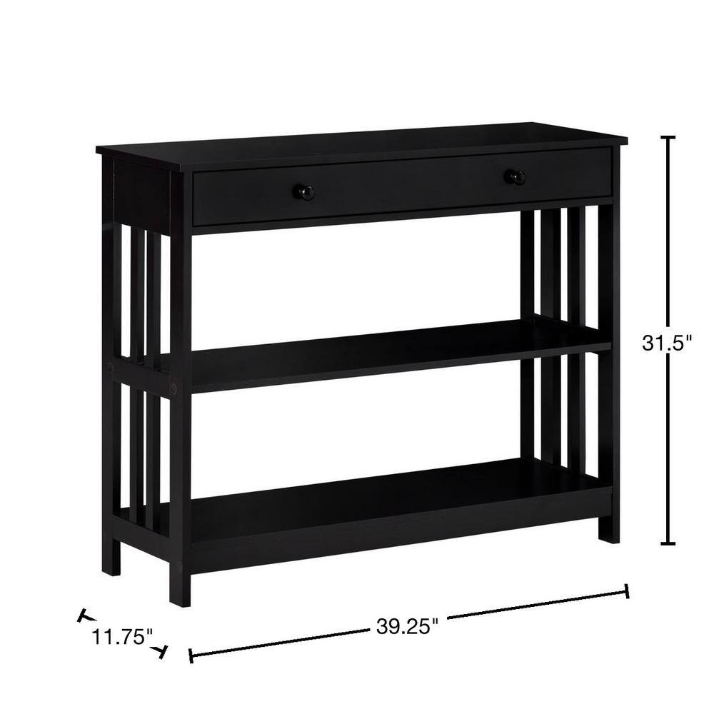 Black Wood Console Table with Drawer and Shelves