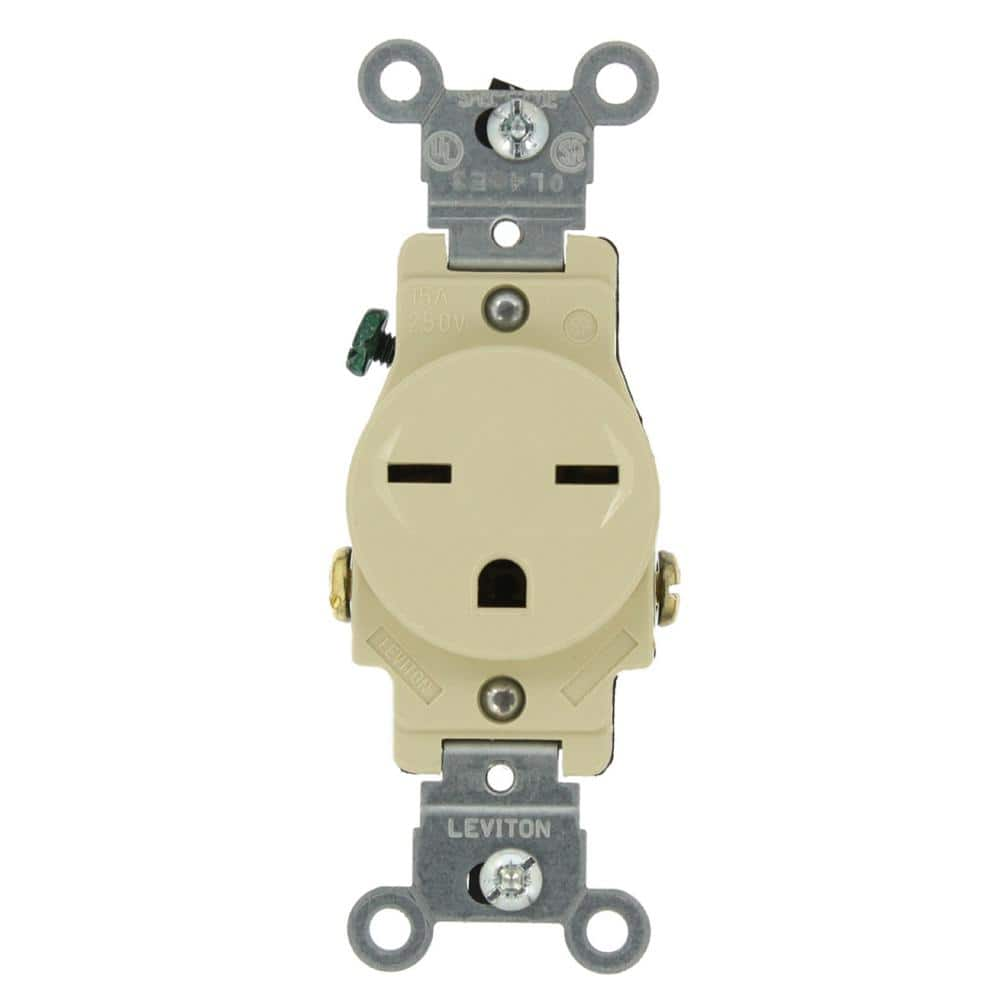 Leviton 15 Amp Commercial Grade Grounding Single Outlet, Ivory 5029-I ...