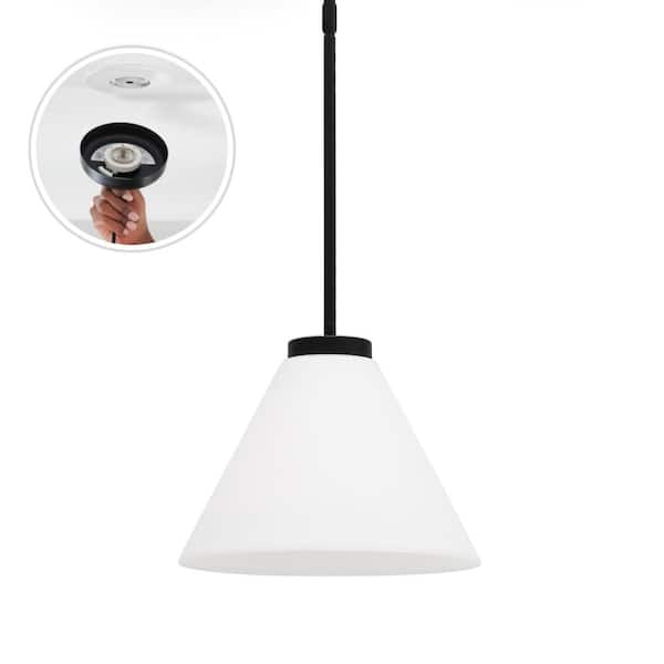 LumLight Wynridge 12 in. Plug and Play 1-Light Matte Black Pendant Light with SkyPlug