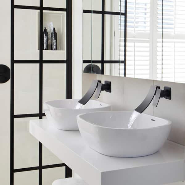 Waterfall Single Handle Wall Mounted Bathroom Faucet in Matte Black