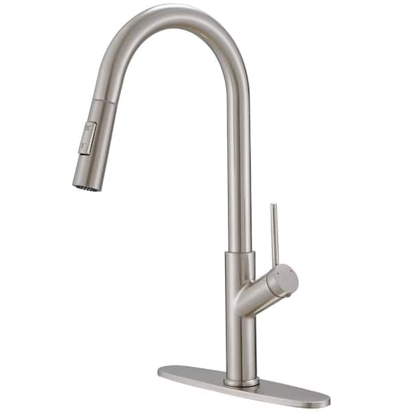 BWE Single Handle Pull Down Sprayer Kitchen Faucet in Brushed Nickel A ...