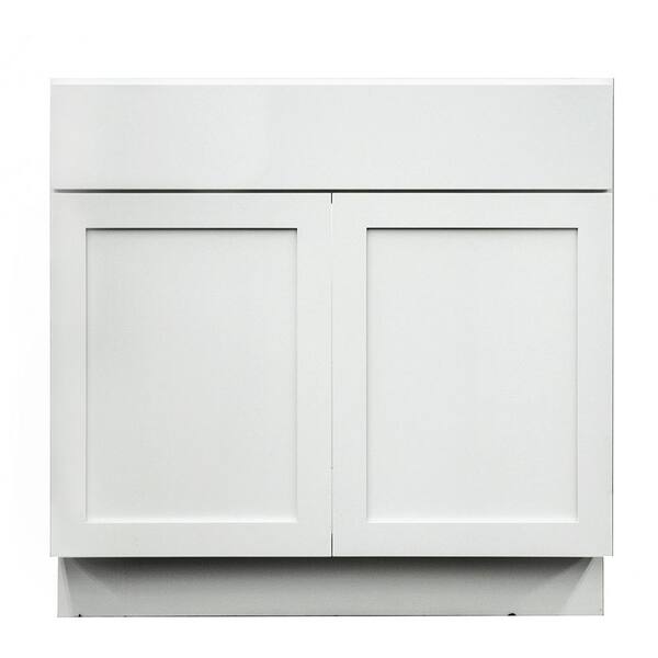 Krosswood Doors Frosted White Shaker II Ready to Assemble 33x34.5x24 in. 2 Door Sink Base Cabinet