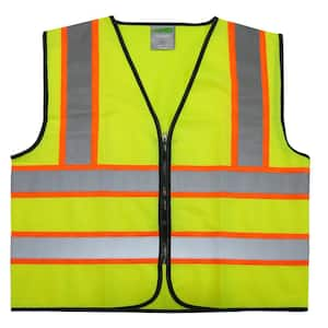 High Visibility Neon Lime Zipper Front Safety Vest Meets ANSI Class 2 Large with 2-Tone Reflective Strips