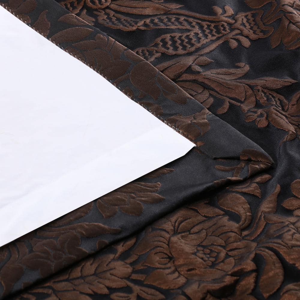 Magdelena Black and Cognac Faux Silk Room Darkening Curtain Panel