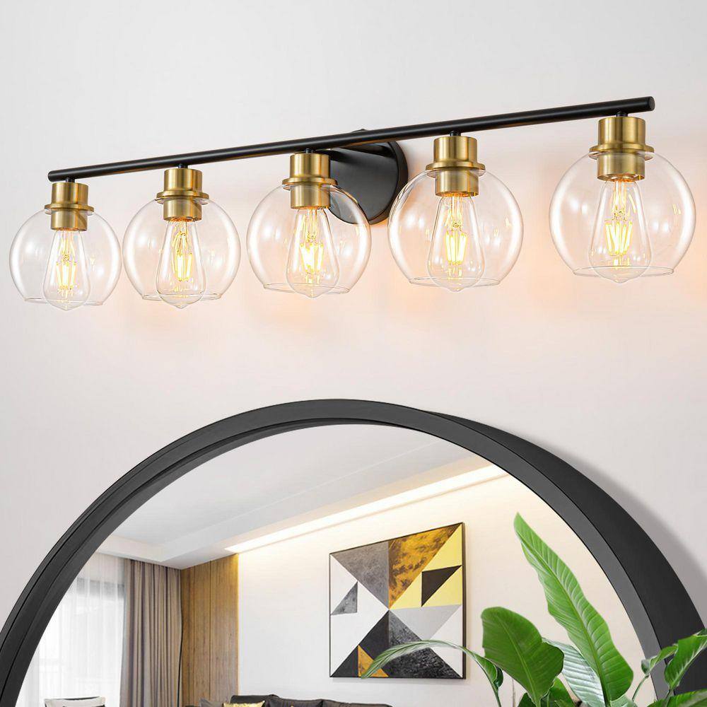Deyidn Modern 37.4 in. 5-Light Black Bathroom Vanity Light Interior ...