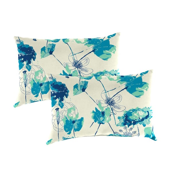 Jordan Manufacturing 18 in. W x 12 in. H x 4 in. T Rectangular Outdoor Lumbar Pillow in Brynn Turquoise (2-Pack)