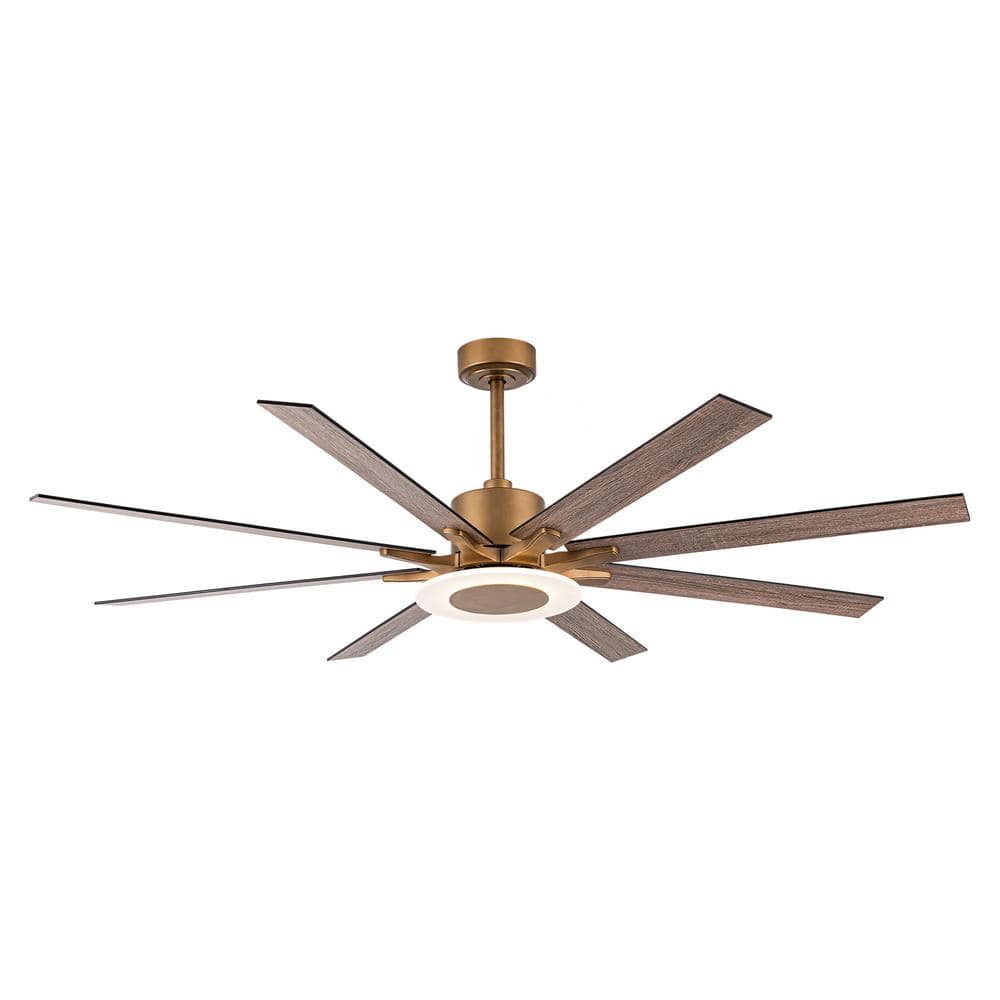 65” Aged Brass 8-Blade Windmill Ceiling Fan with Light and Remote