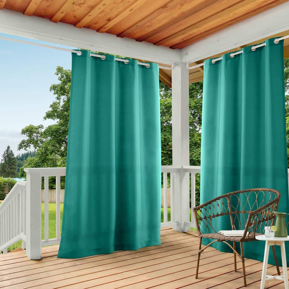 EXCLUSIVE HOME Cabana Teal Solid Light Filtering Grommet Top Indoor/Outdoor Curtain, 54 in. W x 96 in. L (Set of 2)