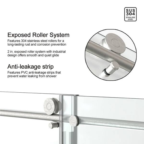 Staykiwi 60 in. W x 76 in. H Sliding Frameless Shower Door in Brushed Nickel Finish with Frosted Glass
