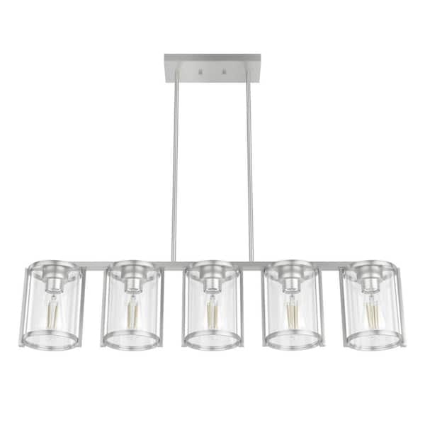 Hunter - Astwood 5-Light Brushed Nickel Linear Chandelier with Clear Shades Dining Room Light