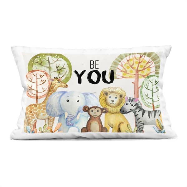 Stupell Industries Be You Jungle Animals Multi-Color Abstract Polyester 14 in. x 20 in. Throw Pillow