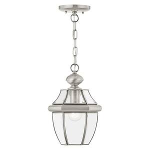 Aston 12.75 in.  1-Light Brushed Nickel Dimmable Outdoor Pendant Light with Clear Beveled Glass and No Bulbs Included
