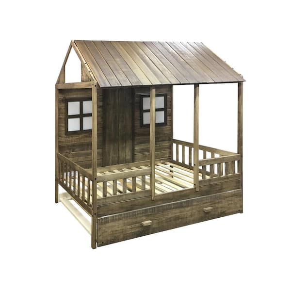 Donco Kids Front Porch Rustic Driftwood Twin Low Loft Bed with Twin Trundle Bed