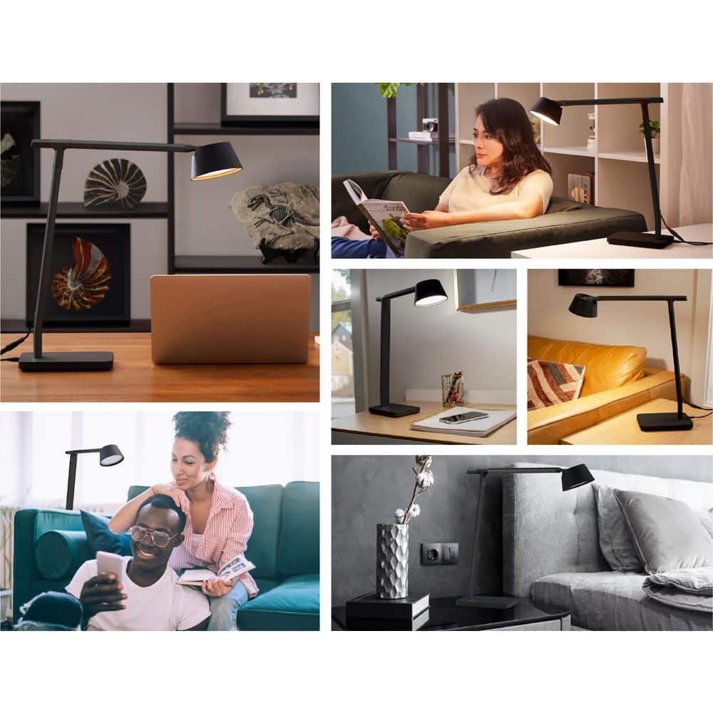 Black Adjustable LED Desk Lamp with USB Charging Port