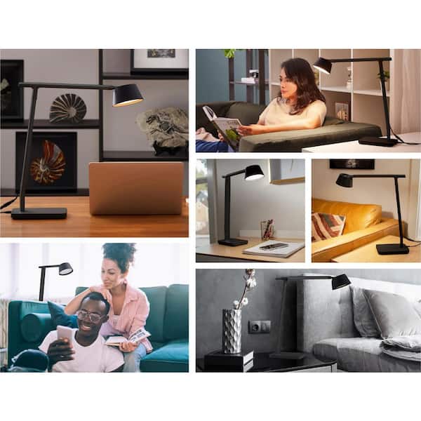 17 in. Black Indoor Desk Lamp with USB Charging Port, Automatic Circadian Lighting Pulse 16M RGB Colors