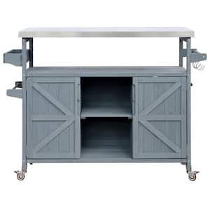 Gray Blue Stainless Steel Top 50.25 in. Kitchen Island with Spice, Towel Racks for Indoor and Outdoor Use