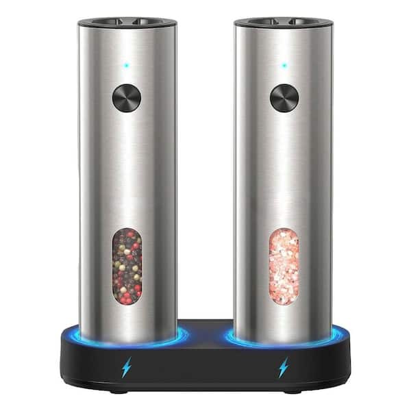 Electric Salt and Pepper Grinder Set with USB C Charging Dock, Adjustable Coarseness, LED Light, Stainless Steel
