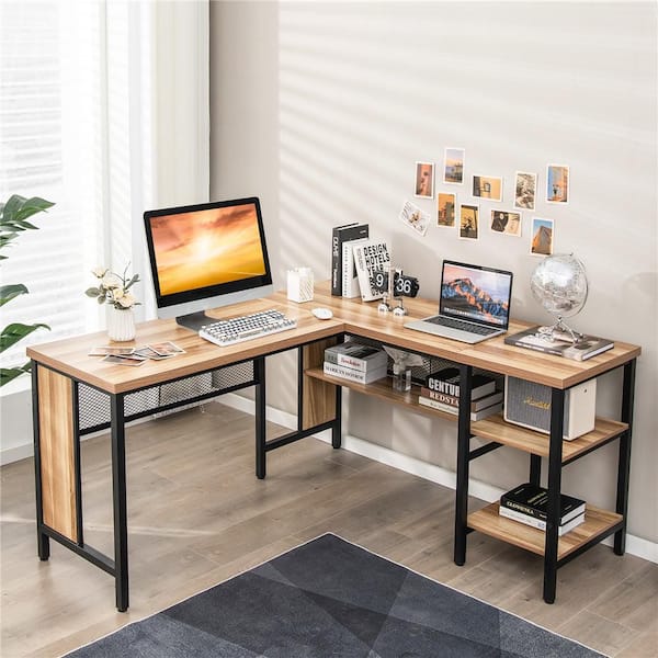 Costway 55 in. L-Shaped Corner Computer Desk Home Office Workstation In  Natural CB10365NA - The Home Depot