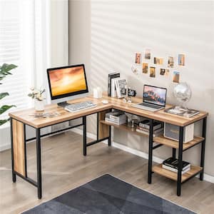 55 in. L-Shaped Corner Computer Desk Home Office Workstation In Natural