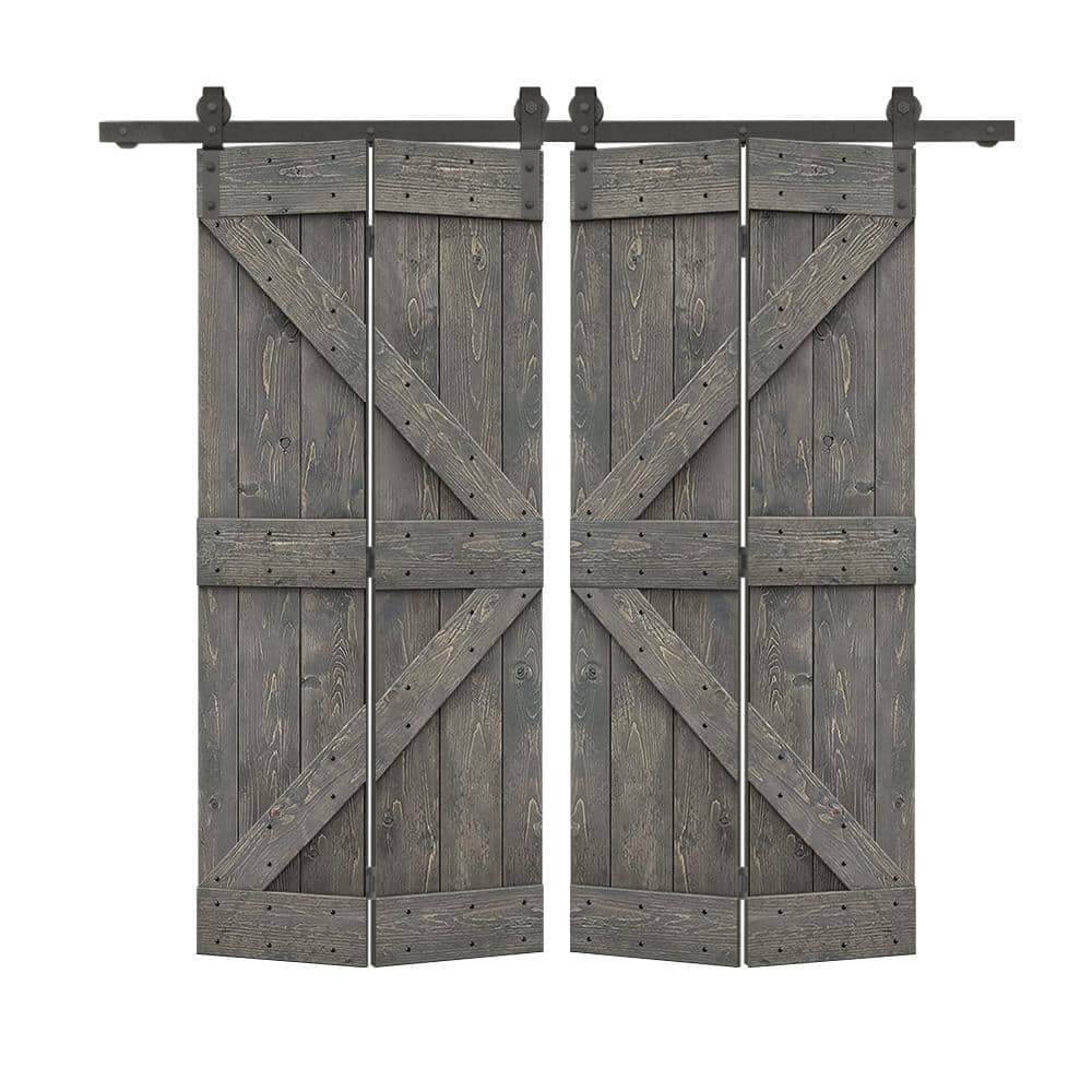 68 in. x 80 in. K Series Solid Core Weather Gray Stained DIY Wood Double Bi-fold Doors with Sliding Hardware Kit price history on PriceWatchPro