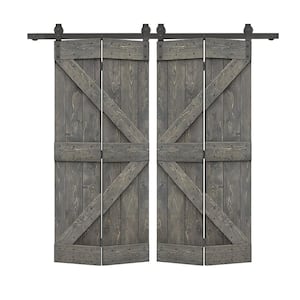 72 in. x 84 in. K-Series Solid Core Weather Gray-Stained DIY Wood Double Bi-Fold Barn Doors with Sliding Hardware Kit