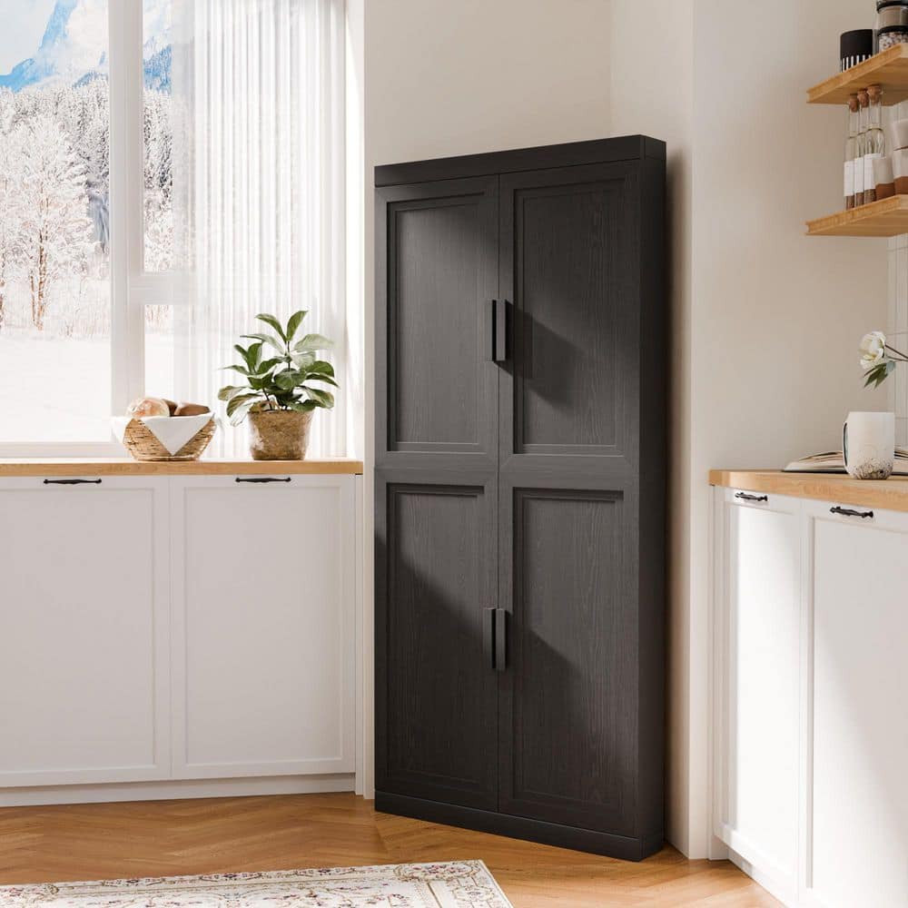 Solid Wood Black 67 in. H Corner Cabinet Storage Cabinet with Adjustable Shelves price history on PriceWatchPro