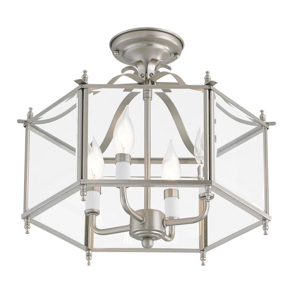 Livingston Classic Brushed Nickel 4-Light Pendant with Clear Beveled Glass