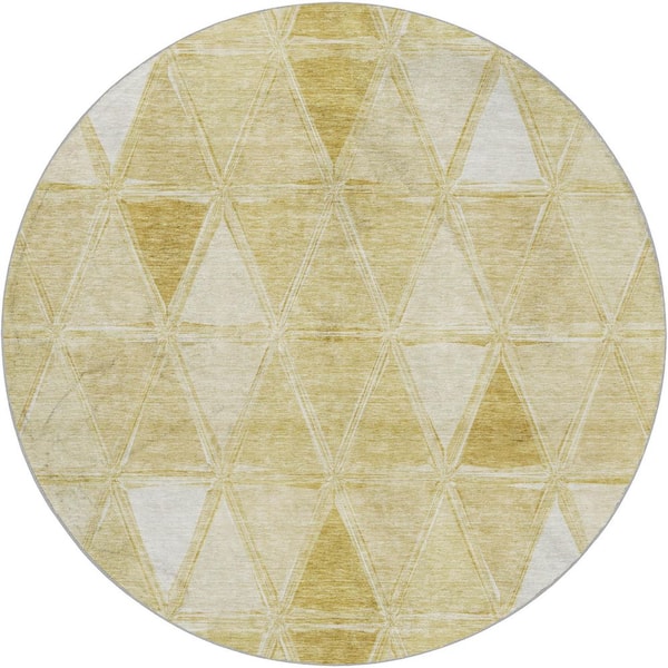 Dream Shag Premium Machine Washable Abstract ADS722 Gold 8 ft. x 8 ft. Round Rug