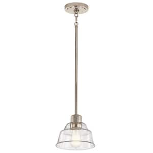 Eastmont 1-Light Polished Nickel Vintage Industrial Schoolhouse Kitchen Mini Pendant Hanging Light with Clear Glass