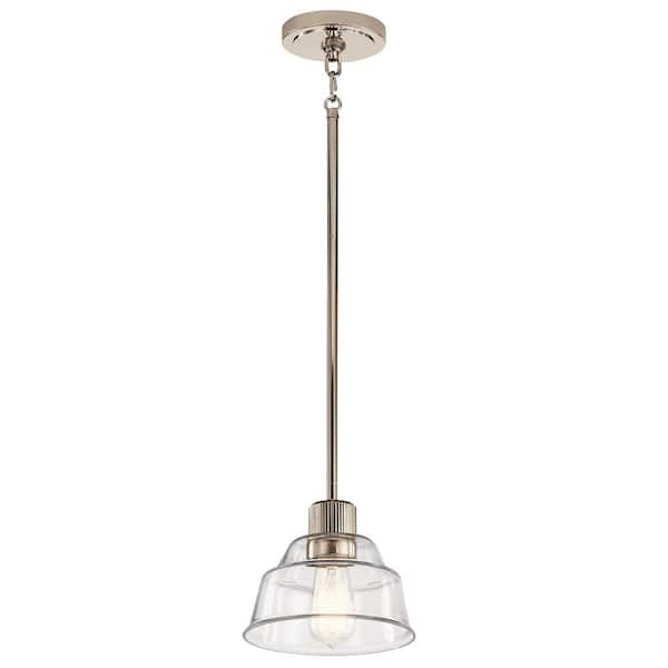 KICHLER Eastmont 1-Light Polished Nickel Vintage Industrial Schoolhouse Kitchen Mini Pendant Hanging Light with Clear Glass