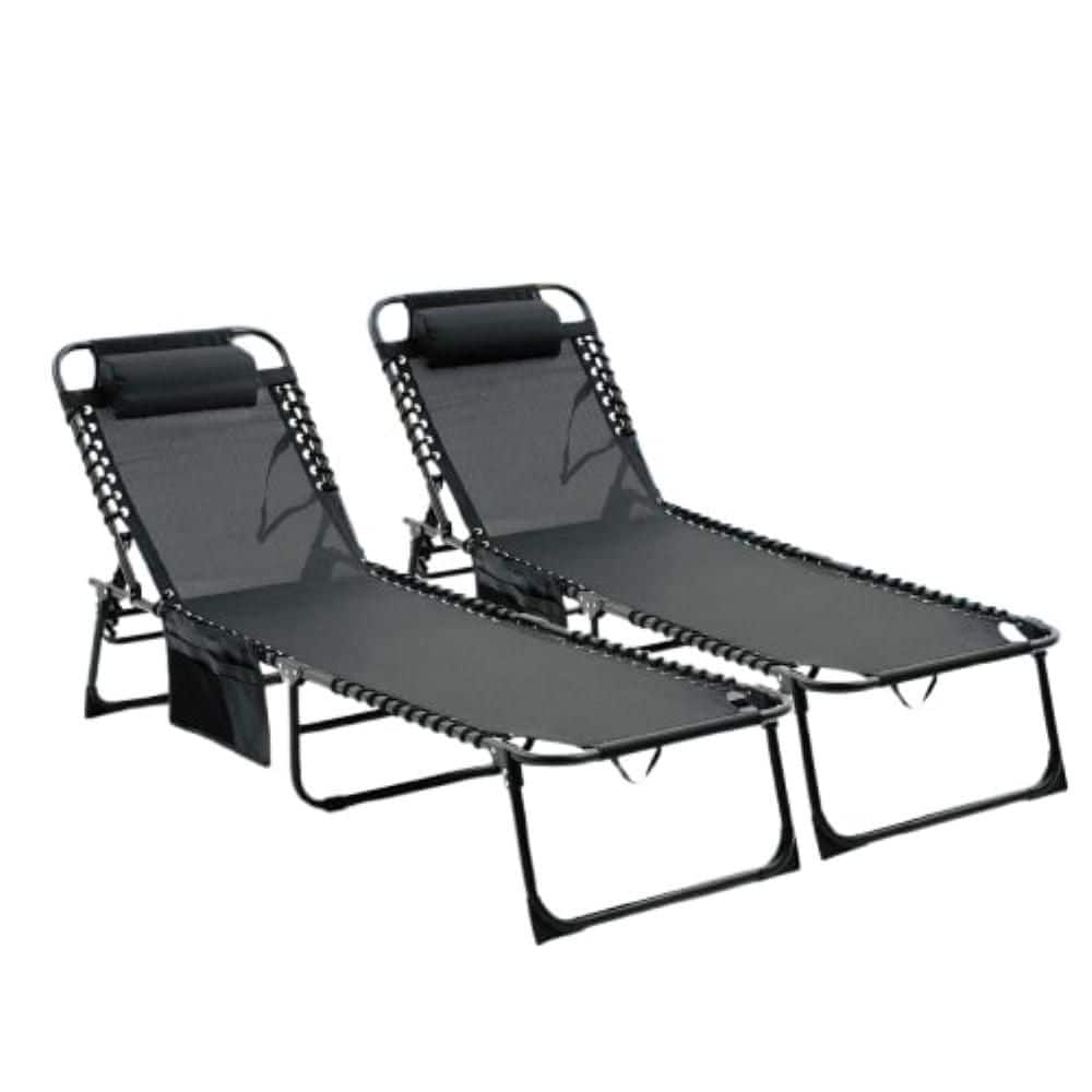 2-Piece Metal Outdoor Folding Chaise Lounge with 4-Position Reclining Back,