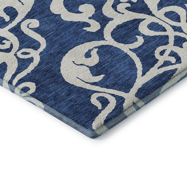 Mayfield Premium Machine Washable Abstract AMF973 Navy 2 ft. 3 in. x 7 ft. 6 in. Runner Rug