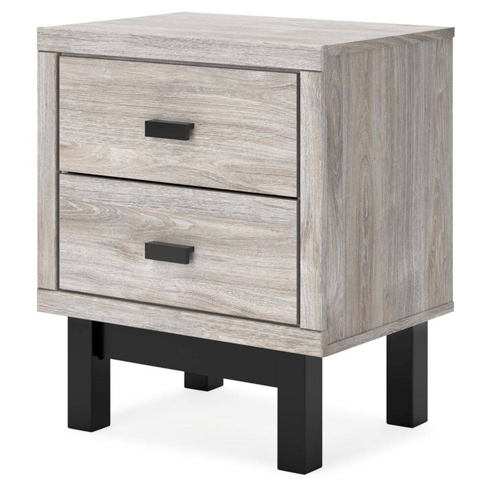 Contemporary Black and Gray 2-Drawer Nightstand with Matte Handles