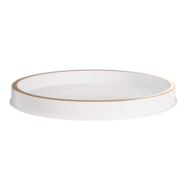 Afoxsos 12 In. Bathroom Tray for Sponge Soap, Metal Iron Round Decorative Tray for Kitchen Sink Centerpiece, White Brushed Gold