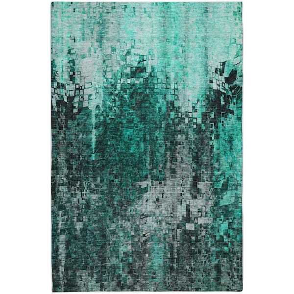 Dream Shag Premium Machine Washable Abstract ADS581 Teal 10 ft. x 14 ft. Area Rug