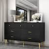 FUFU&GAGA 7-Drawer Black Chest of Drawers, 31.5 in. H, 55.9 in. W, 15.7 ...