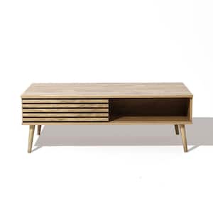 23.2 in. Brown Rectangle Wood Coffee Table with Storage and Solid Wood Legs