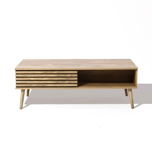 23.2 in. Brown Rectangle Wood Coffee Table with Storage and Solid Wood Legs