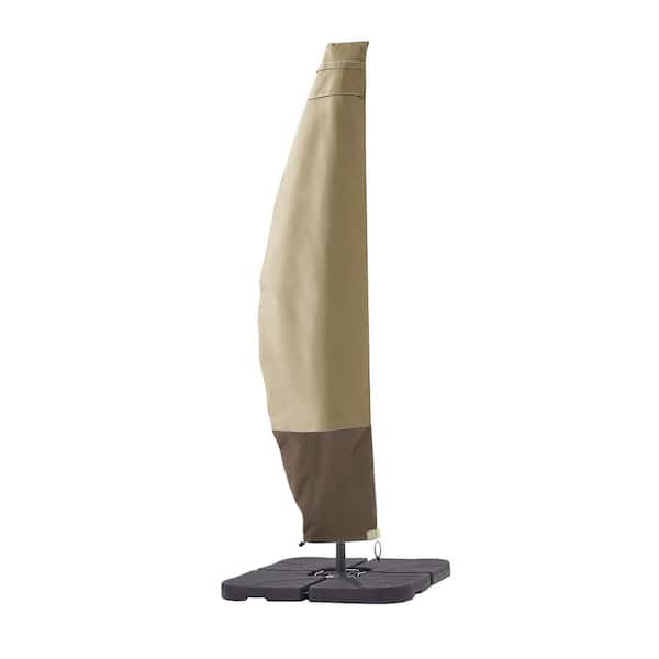 JOYESERY 9 ft. to 11 ft. Beige and Brown Patio Umbrella Covers Zippered Waterproof Outdoor Offset, Fit for Cantilever Umbrella
