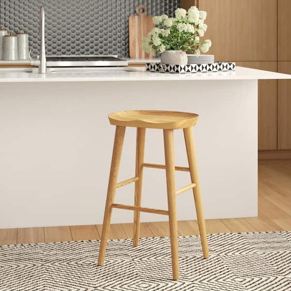 HomeRoots Charlie 25.4 in. Natural Backless Wood Counter Stool with MDF Seat