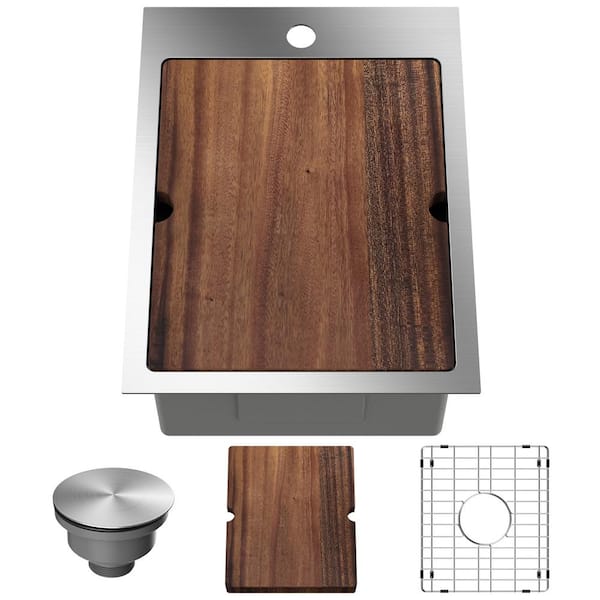 Unbranded 20 in. x 15 in. Undermount Stainless Steel Kitchen Sink with Foldable Tap in Silver