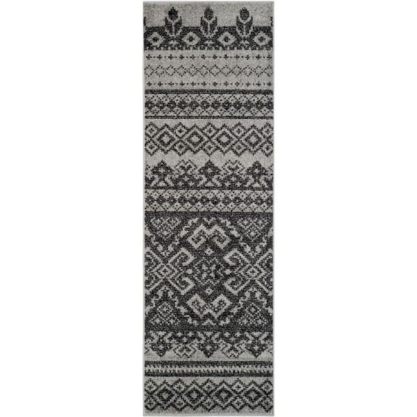 Adirondack Silver/Black 3 ft. x 10 ft. Geometric Runner Rug