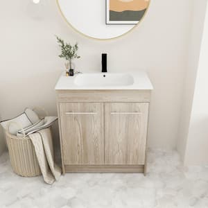 Anky 29.7 in. W x 18.1 in. D x 33.8 in. H Single Sink Bath Vanity in White Oak with White Gel Acrylic Top