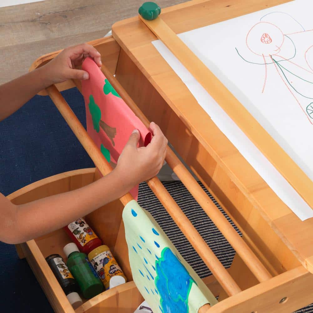 Natural Wooden Art Table with Drying Rack and Storage Bins