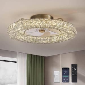 22 in. Indoor Gold Low Profile Crystal Ceiling Fan with Lights with Remote Included