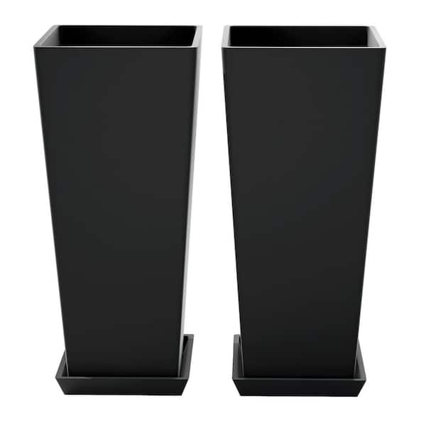 24 in. Black Plastic Tall Square Planter (10 in. L x10 in. W x 24 in. H)(2-Pack)