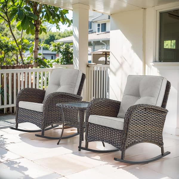Gymojoy Carlos Brown 3-Piece Wicker Patio Conversation Set with Beige Cushions