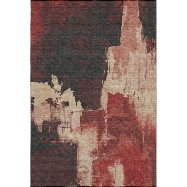Mayfield Premium Machine Washable Abstract AMF1332 Brick 10 ft. x 14 ft. Area Rug
