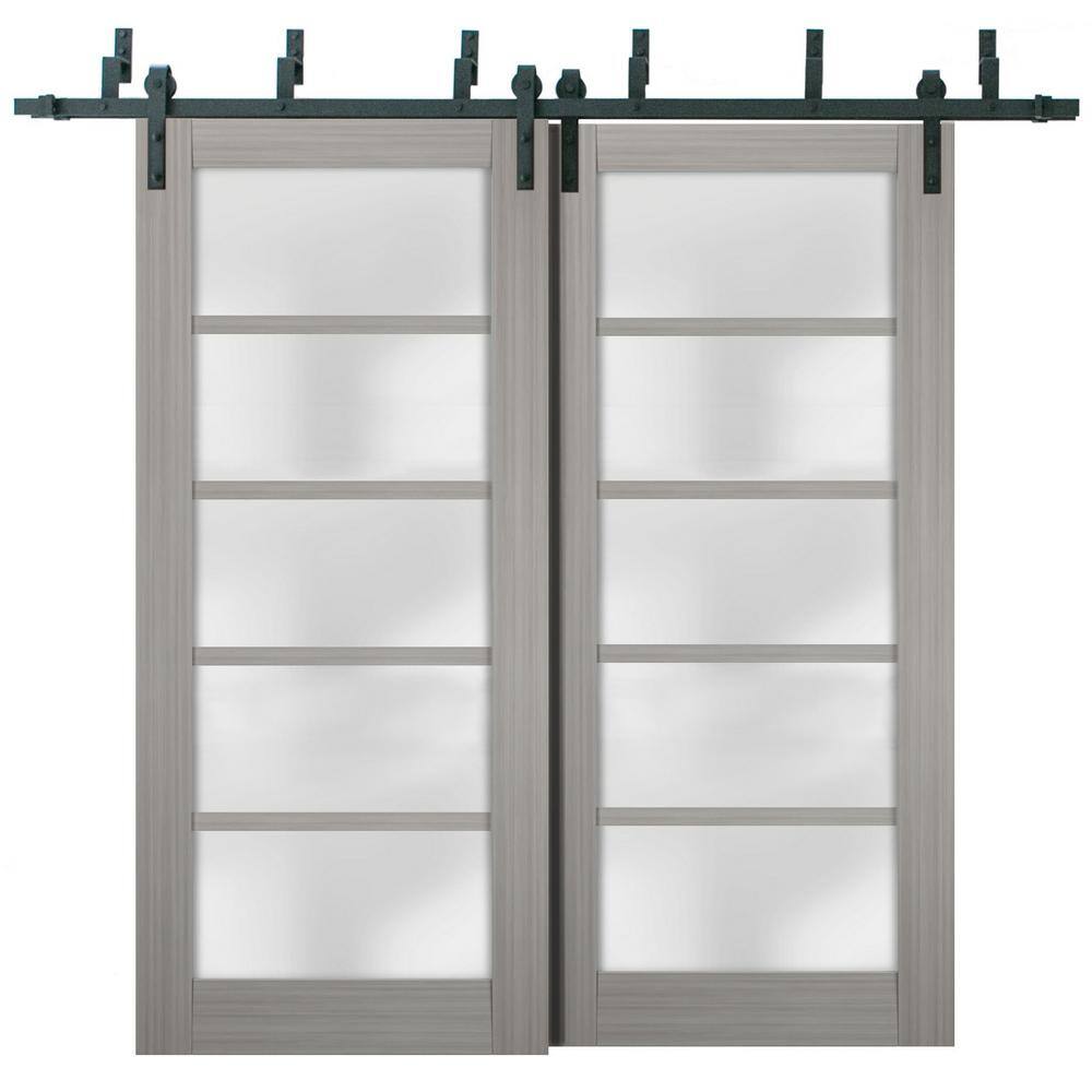 36 in. x 84 in. 2 Panel Frosted Glass Gray Ash Solid MDF Sliding Barn Door with Hardware Kit price history on PriceWatchPro