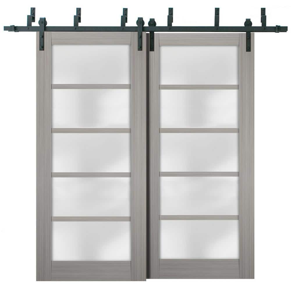 84 in. x 96 in. 2 Panel Frosted Glass Gray Ash Solid MDF Sliding Barn Door with Hardware Kit price history on PriceWatchPro
